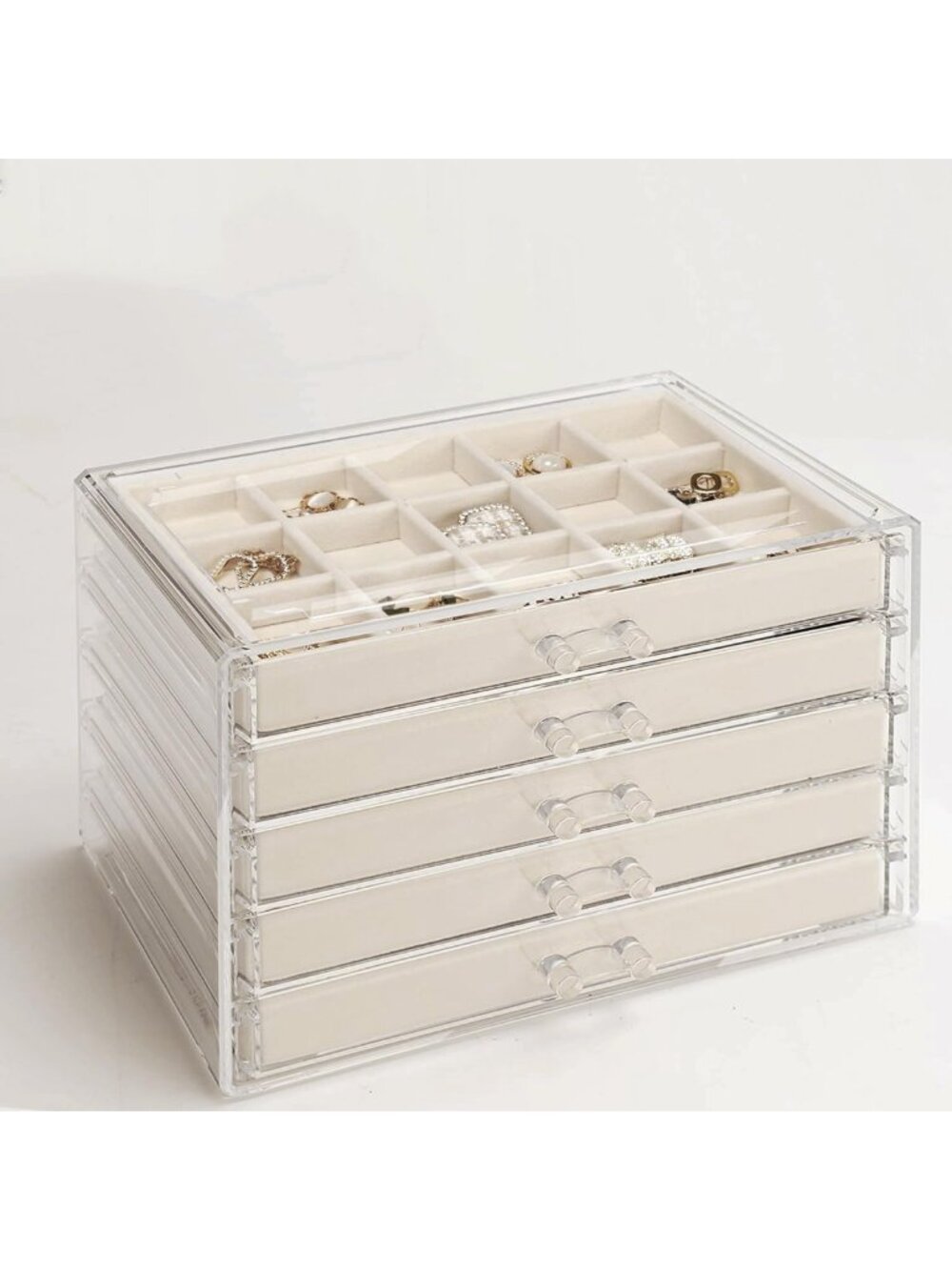 Acrylic Jewelry Organizer Box with 5 Drawers for Earrings & Accessories - Warm